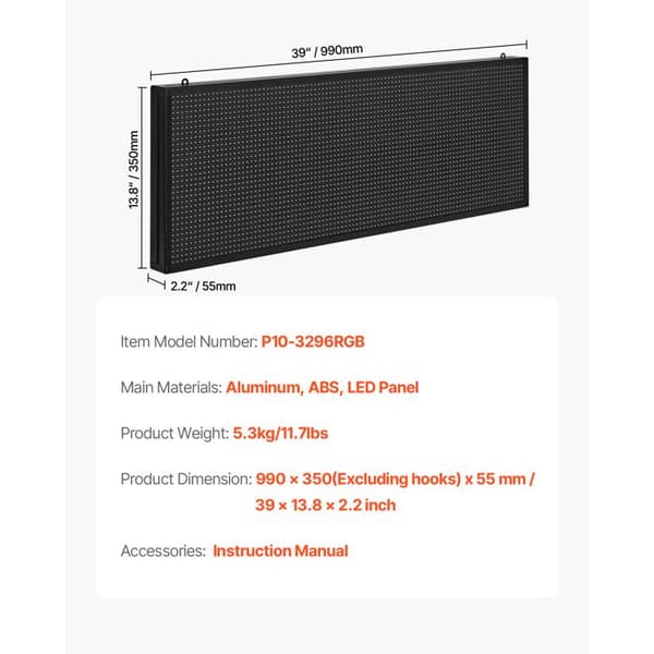 LED-skylt Programmerbar-Duoku-99x35 cm-Fullfärg digital skylt P10-Anpassningsbar text och GIF