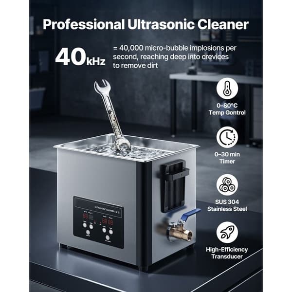 Ultralydsrenser - DUOKU - TH-40ATP - 10 L - 40 kHz - Digital skærm Rostfritt stål (silver)
