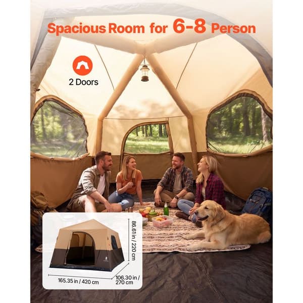 Ilmapatja-Duoku-8 Henkilölle, Perhe Camping, Varustettu Latauspumpulla, TPU Ilmaputket, Beige
