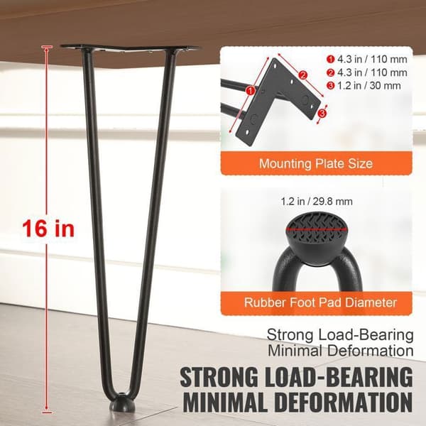 Møbelben - DUOKU - 406 mm - Sæt af 4 - Sort Metal - Belastning 227 kg - Nem montering
