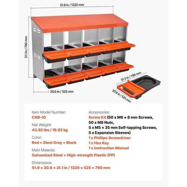 Hønsehus - DUOKU - CNB-10 - 10 rum - 2 niveauer foldbar - Galvaniseret stål Orange + Stålgrå + Svart