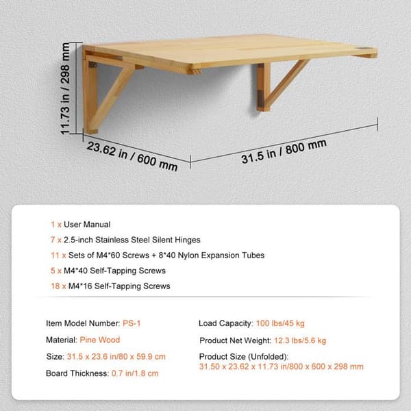 Väggmonterat Fällbord - DUOKU - 31,5" x 23,62" - Träskiva - Fällbar - Järnstöd