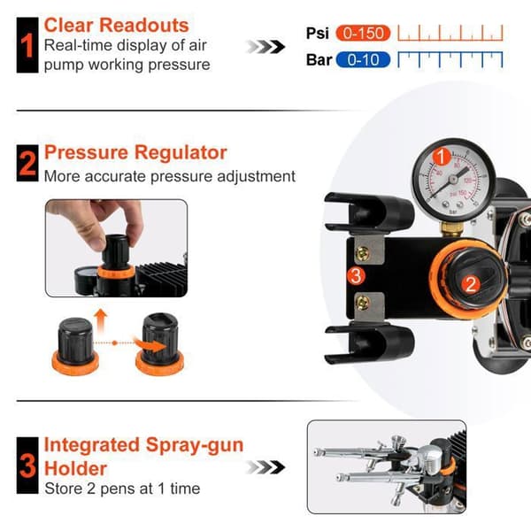 Professionel Aerograf - DUOKU - Dobbelt Aktion - Inklusiv Compressor - 120W - Sort Svart