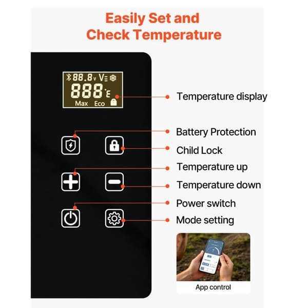 Kylbox med kompression 20 L-Duoku-Appkontroll-Portabel kylskåp 12/24 V DC och 100-240 V AC