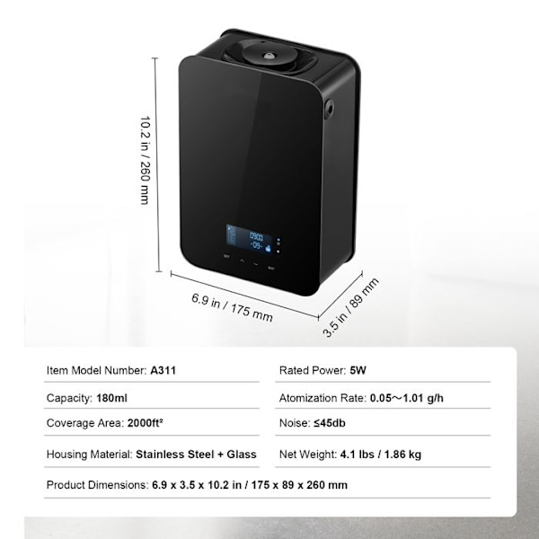 Parfume Diffuser - DUOKU - A311 - 180 ml - Koldluftsteknologi - 45 dB