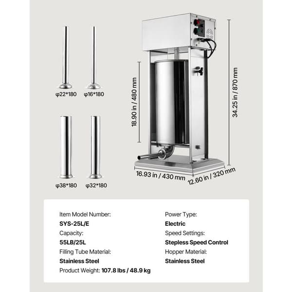 El-salami press - DUOKU - SYS-25L/E - 25 L - Rostfritt stål - Variabel hastighet