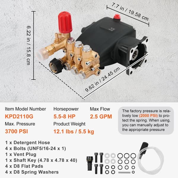 Högtryckstvätts Pumpa-Duoku-3700 PSI-2,5 GPM-Horisontell Triplex Kolv med 3/4 tum Axle-Reservdelar Kit