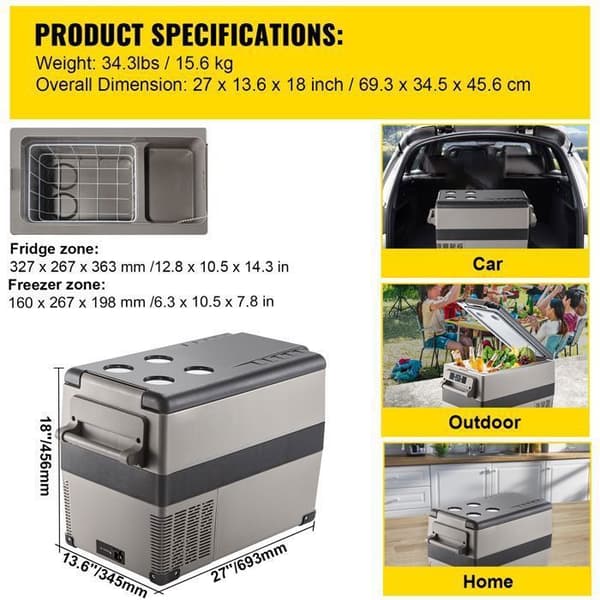 Bilkøleskab - DUOKU - 45L - Mini Køleskab - 12V/24V - Kold -20℃ til 20℃