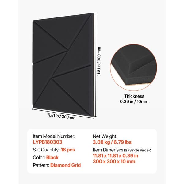 Akustisk Panel-Duoku-Sæt med 18-Akustisk Vægskum Selvklebende-30x30x1 cm-til Hus, Studie, Kontor