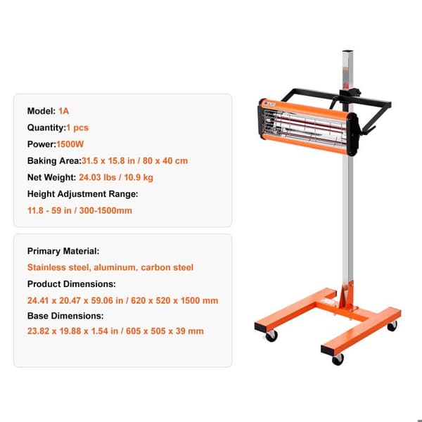 Infrarød Tørrelampe - DUOKU - 1500W - Timer 1-60 min - Justerbar Støtte - Orange