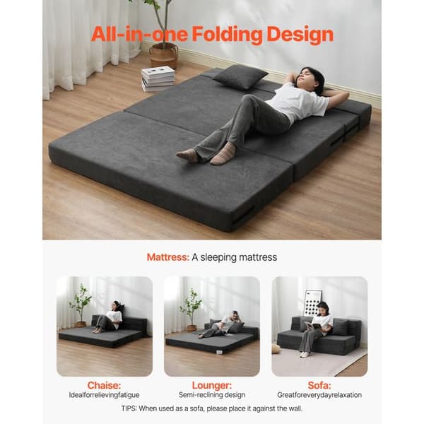 Soffa-säng Fällbar 3 i 1 - DUOKU - Mörkgrå - Minnesskum - 2 Kuddar - 200 kg Mörkgrå