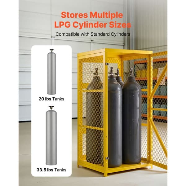 Vertikal Skåp-Duoku för Gasflaskor, 787x762x1650 mm, Säkerhetsbur för Lagring av 9 Flaskor, Gul