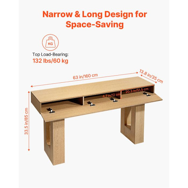 Konsolbord 160 cm Lång-Duoku-Rustik Stil-Rektangulär Trämöbel-Smal och Avlång-Gul