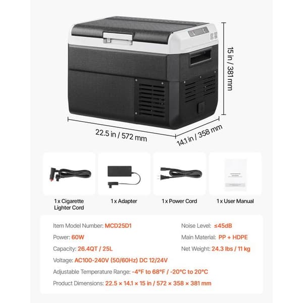 Bærbar elektrisk køleboks - DUOKU - MCD25D1 - 25 L - CA/DC 100-240V/12-24V - -20°C til 20°C