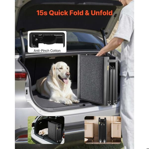 Sammenklappelig rampe til hund - DUOKU - Duoku 180 x 43,2 cm - 4 folder - Kapacitet 113 kg - Overflade i filt