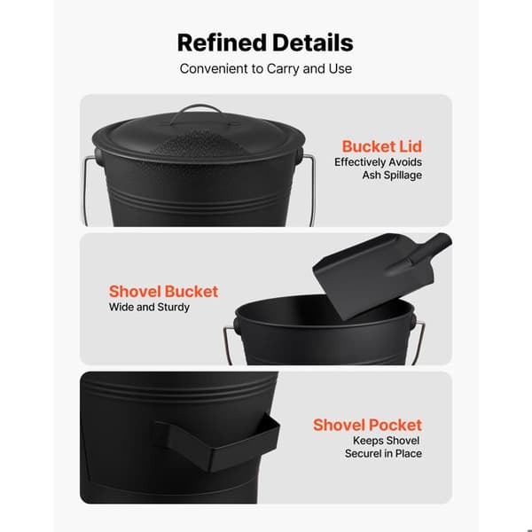 Metallask för aska - DUOKU - A01563BK - 9,8 L - Kolstål - 4-delarsset (lock, spade)
