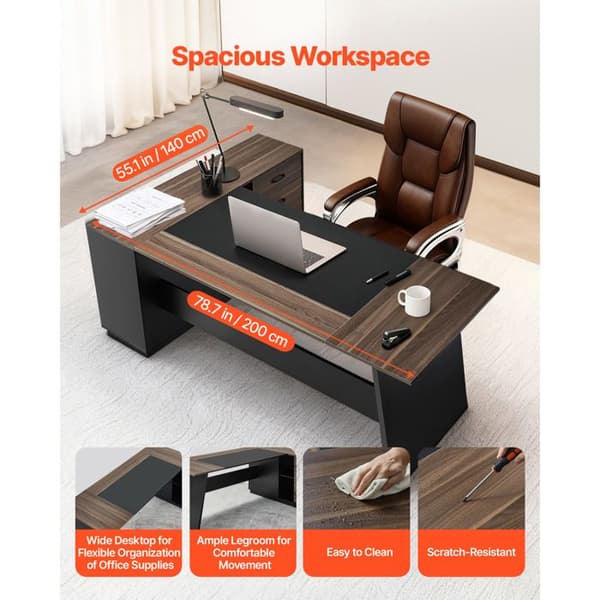 L-formet skrivebord - DUOKU - KLXZ-01 - Spånplade - Brun og sort - 200x80x75 cm Brun och Svart