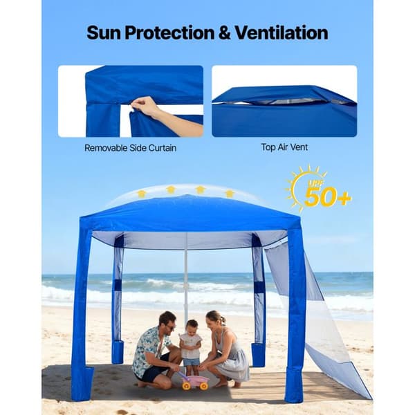 Strandtält 2,4 x 2,4 m - Duoku - Utomhusöverdrag med sidoväggar och sandfickor, bärbart tält perfekt för camping