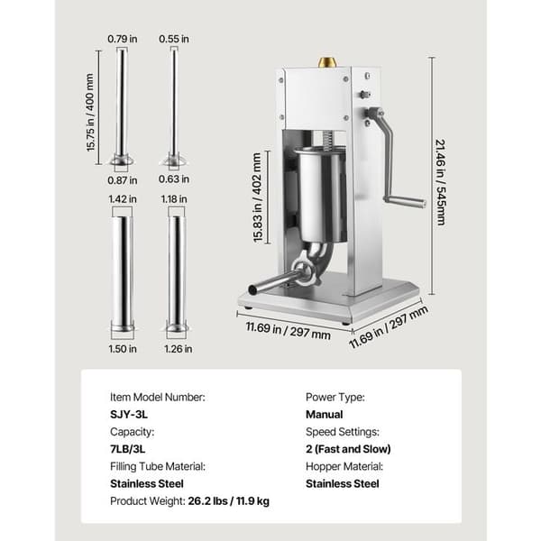 Manuell korvstoppare - DUOKU - SJY-3L - 3 L (3 kg) - Rostfritt stål - Dubbel hastighet