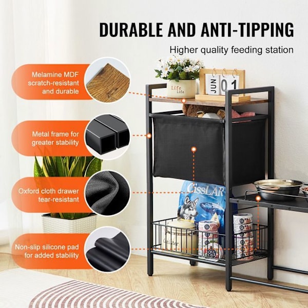 Foderstation - DUOKU - HYP2FS-03 - Integreret opbevaring - Hævet - Til mellemstore hunde svart