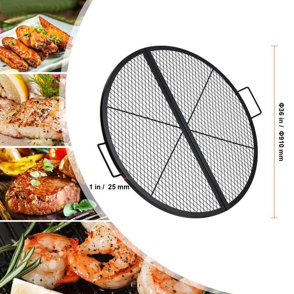 Foldable Round Cooking Grid X-Marks for Foyer-Duoku-36 inches in Durable Steel with Handle and Wire Support X-Black