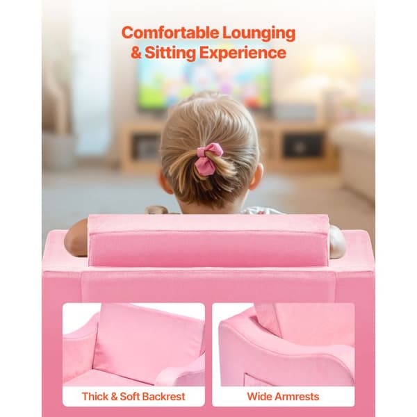Barnsoffa 2-i-1-Duoku-Fällbar och Komfortabel Chaise Longue-Sovsoffa med Armstöd-Rosa, M
