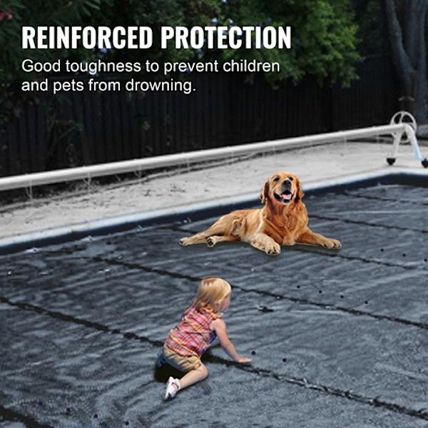 Säkerhetsöverdrag för pool - DUOKU - 4 x 7 m - PVC-täckning - Dräneringshål - rektangulär Svart