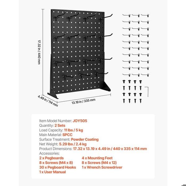 "Præsentationsstand Perforerede Paneler-Duoku-44 x 33,5 cm-Sæt af 2-med 30 Krog-Kapacitet 5 kg-Detailbutik"