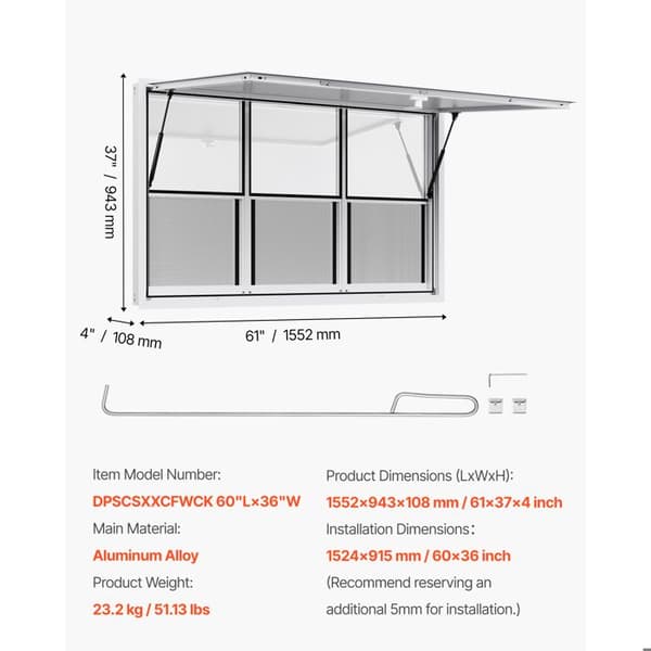 Servicevindue til Restaurantlastbil-Duoku-152,4x91,5 cm-Aluminiumsramme-6 Små Åbninger