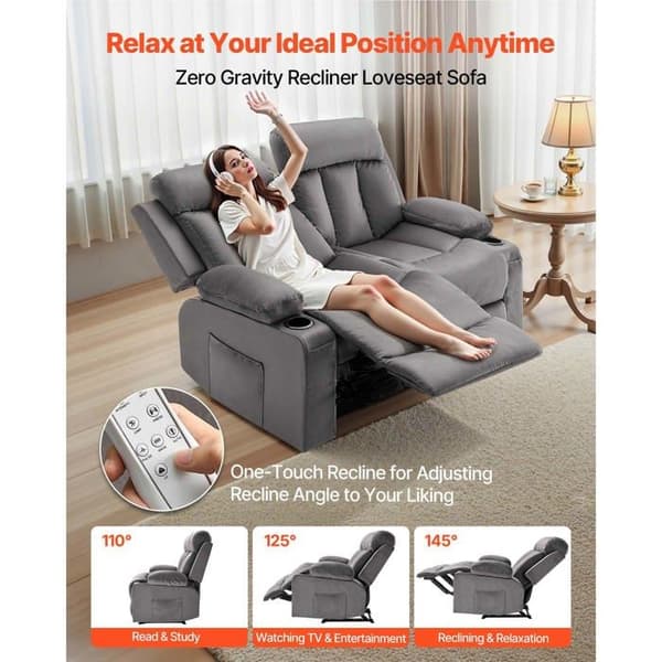 Elektrisk Recliner - DUOKU - 2 Sittplatser - Massage och Värme - Mjuk Sammet - Grå Grå