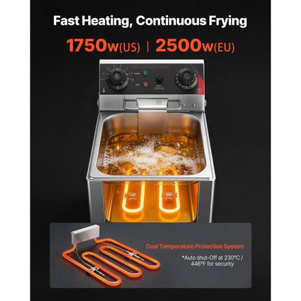 Professionel elektrisk frituregryde - DUOKU - SEF-101V - 6,8 L - 2500 W - Rustfrit stål, 60–200°C
