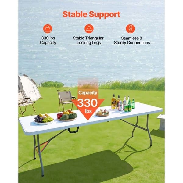 Fällbart Rektangulärt Plastbord-Duoku-244 cm, för Evenemang, Picknick, Inomhus- och Utomhusbruk, Vitt