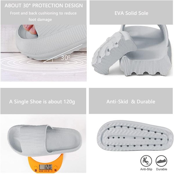 Tykk Plattform Cloud Slippers Dame Khaki Grå grå 42-43