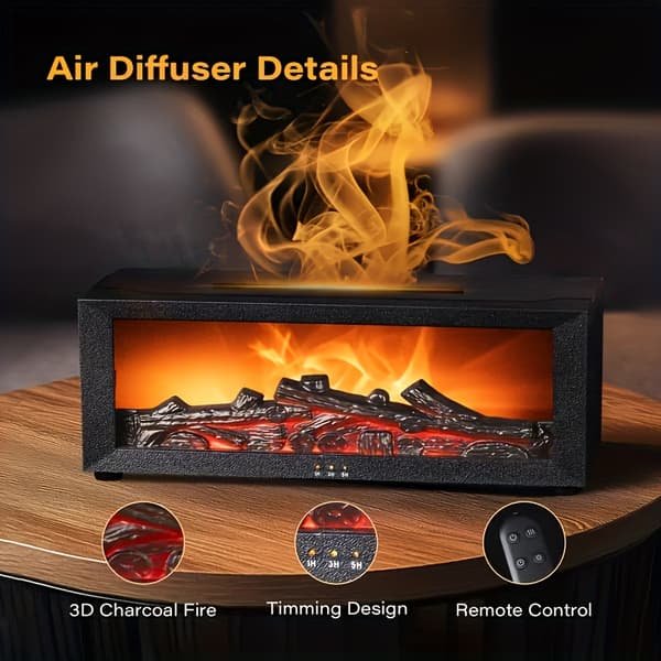 1 stk. Flammeflame Pejs Diffuser, Simuleret Flammearomaterapi Dispenser med Langvarig Duft 【Sort】