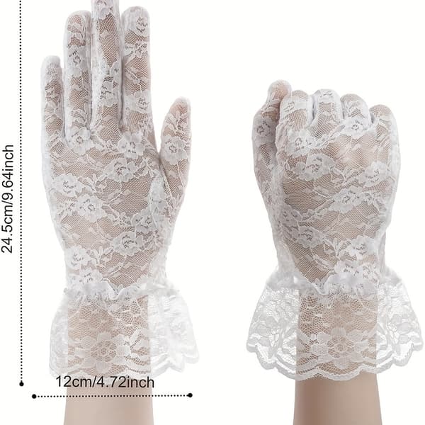 Spets Handskar, Bröllopshandskar, Operahandskar, Tehandskar för Kvinnor, Aftonhandskar white-2pair