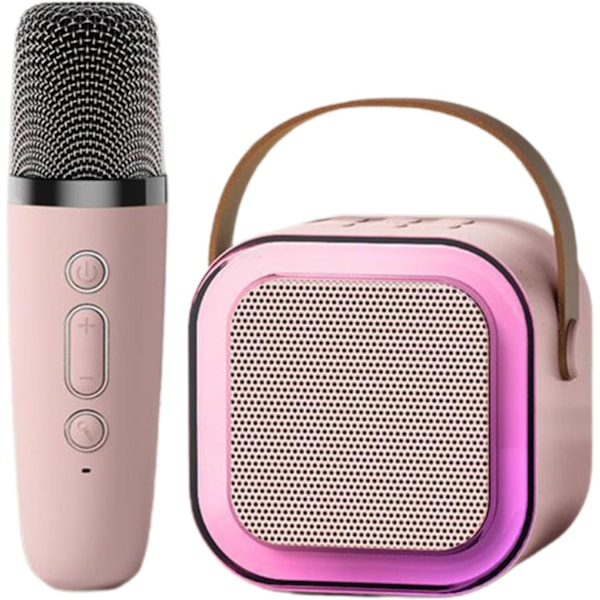 Trådlös Karaoke-maskin, liten högtalare med mikrofon för hem och utomhusbruk Pink simple wheat