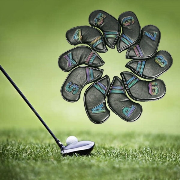 10 st Golf Järn Headset Golfklubbhuvudskydd med Broderad Numrering Svart