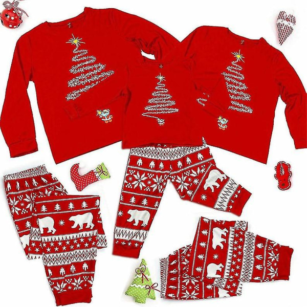 Julpyjamas Familj Pyjamas Set Tryckt Topp Och Rutiga Byxor Nattkläder Children 6T