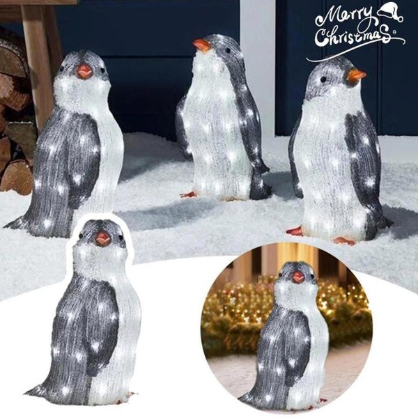 3x Christmas Penguin Acrylic Light Up Outdoor Figurines Garden Ground Lamp-dcor Colored Light