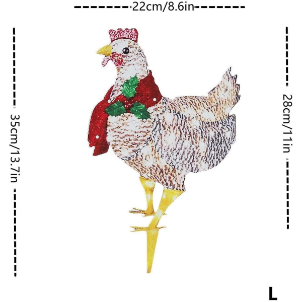 Lys upp kyckling med halsduk, 2d metall utomhus juldekorationer med miniljus Tupp Djurträdgårdsstakes (haklapp Chicken Big)