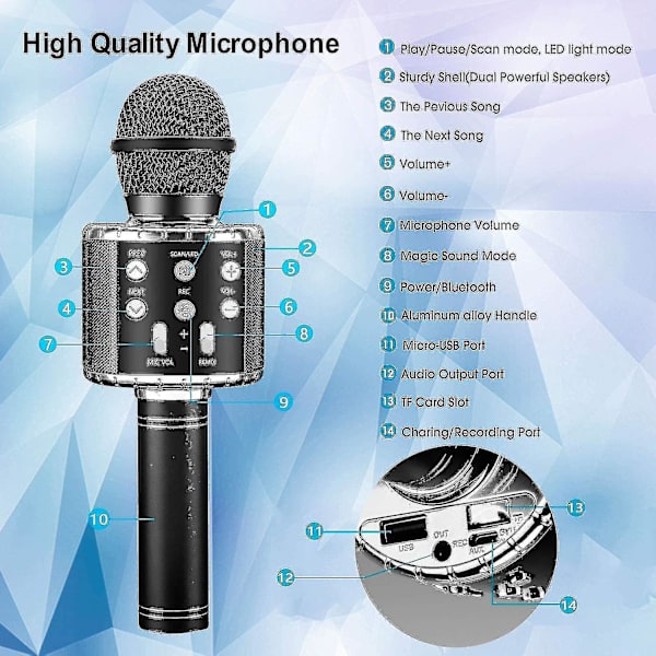 Karaoke Bluetooth-mikrofon, 5-i-1 inspelning & sångmikrofon för barn och vuxna (svart) pink