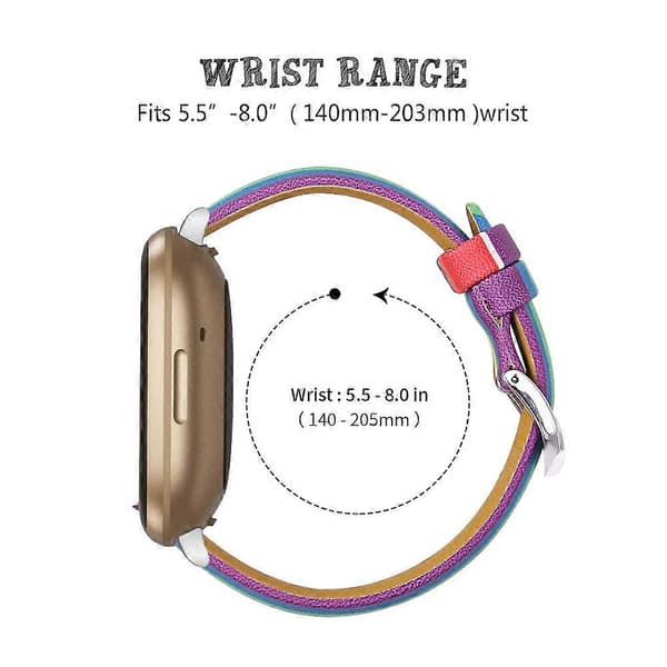 Ægte koskindslæder urrem til Fitbit Versa 4/Sense 2, 20 mm slank urrem - Grå Multicolor Rainbow