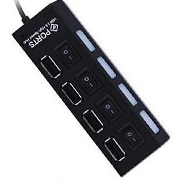 4 Porte USB Hub Splitter USB 2.0 Hub LED med 4 ON/OFF Kontakter til Tablet Laptop Computer Notebook black
