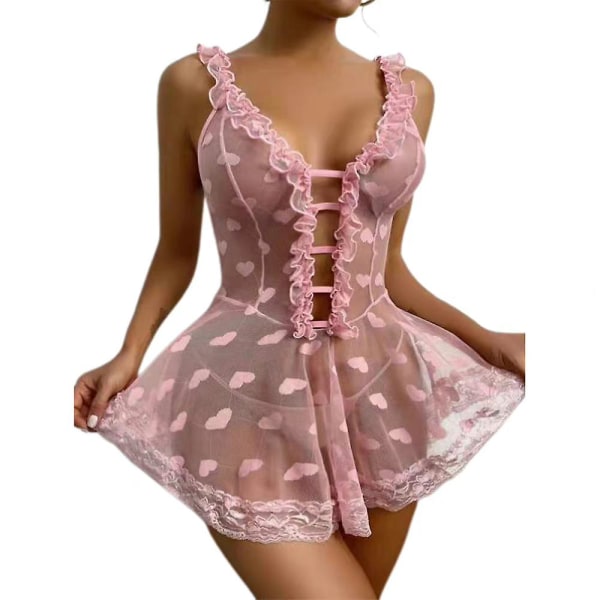 Dam sexiga spetsunderkläder Sovkläder Babydoll Nattlinne Pink 2XL