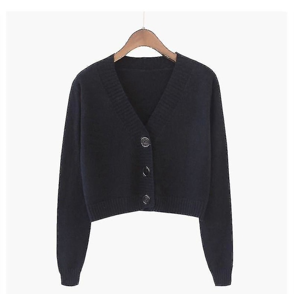 Stickad Kort Kofta Dam Kort Tröja Långärmad Beige L
