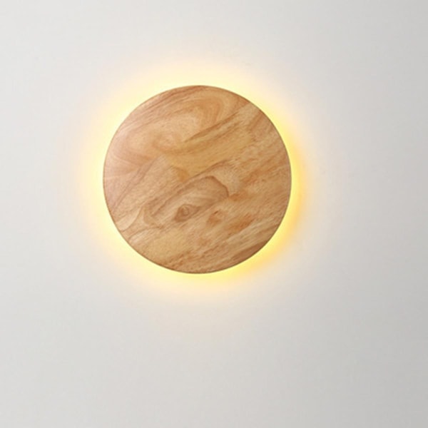 Solförmörkelselampa i massivt trä vid sängkanten kreativ studiolampa LED rund trappa personlighet (varmt ljus)