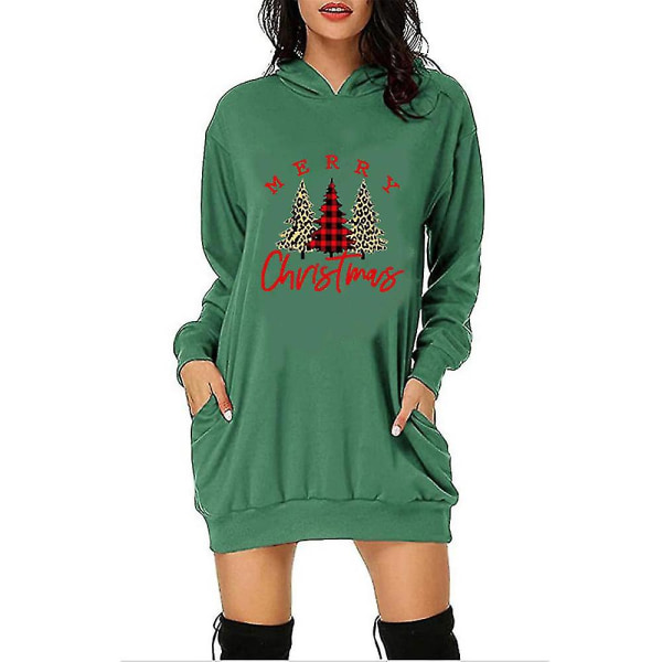 Christmas Hoodie Dress Dam Xmas Hooded Pullover Sweatshirt Miniklänningar