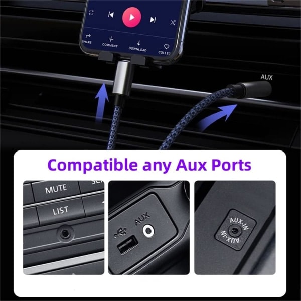 Flettet Nylon USB C & Lightning til 3.5mm Jack Audio Adapter Aux Kabel