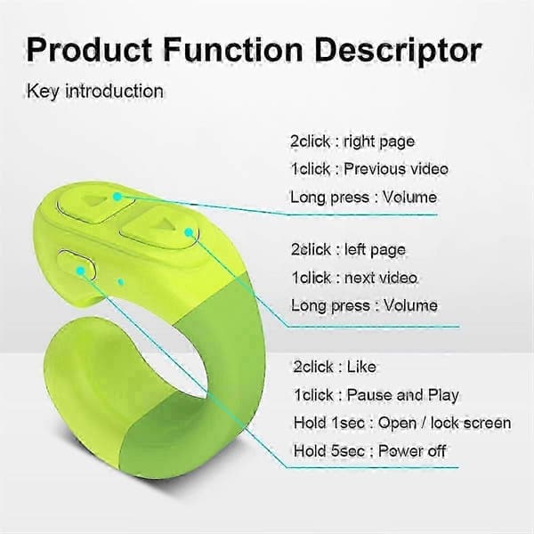 Rullende ring fjernkontroll Bluetooth sidevender med digitalt ladeetui iOS Android svart