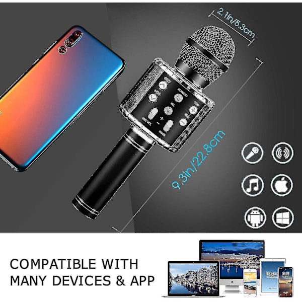 Karaoke Bluetooth-mikrofon, 5-i-1 inspelning & sångmikrofon för barn och vuxna (svart) pink